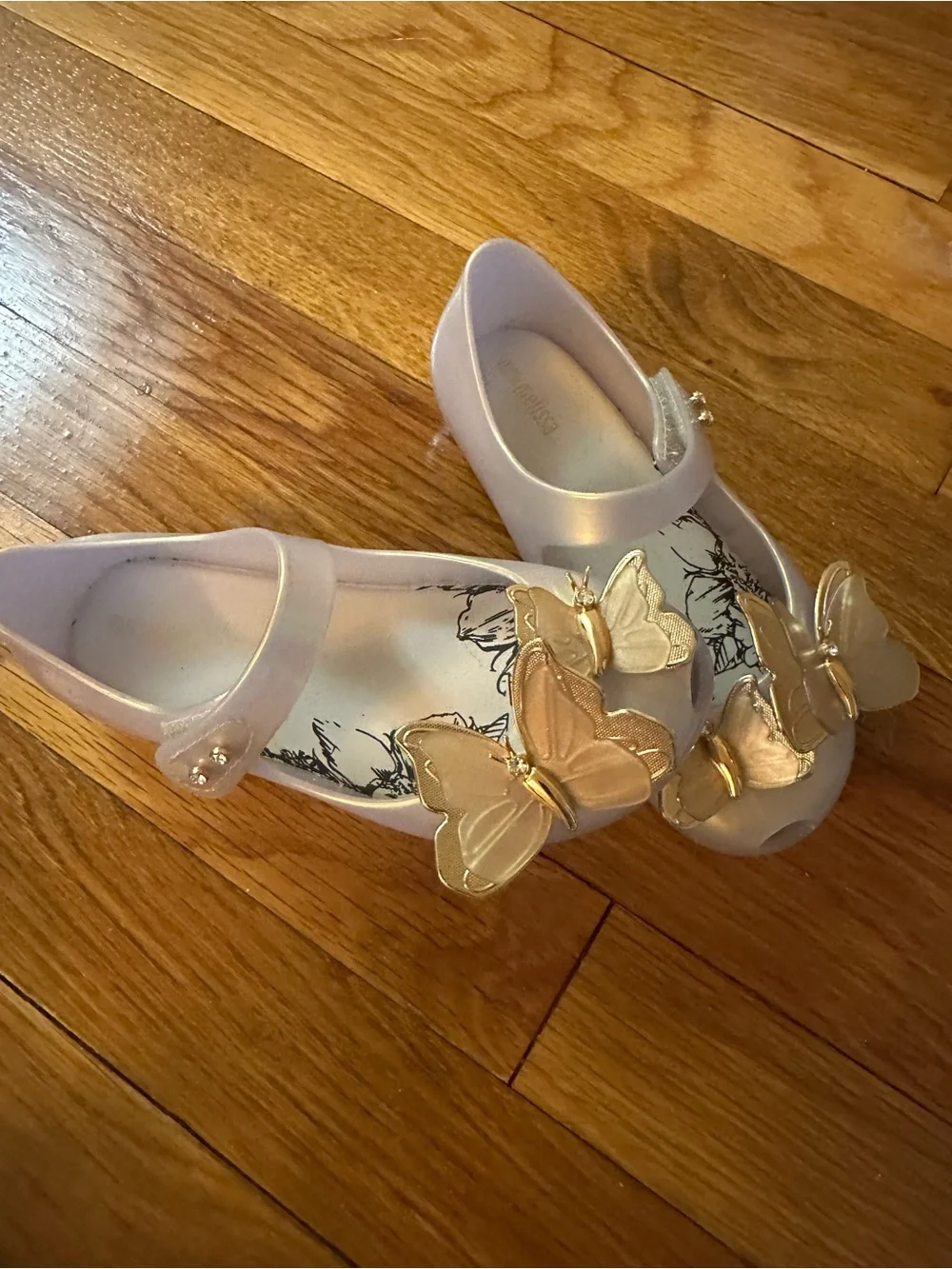 Mini Melissa Girls Pink Jelly Mary Janes with Gold Butterfly Detail